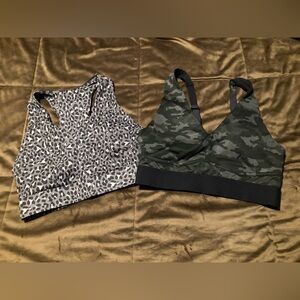 Bundle of fabletics brand sports bras, size large, camo and animal print